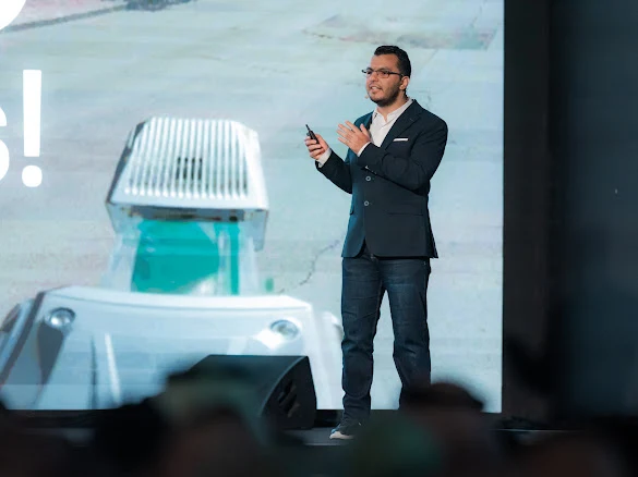 Ahmed Kamal on stage at the HudHud Maps launch event, Riyadh, 2026